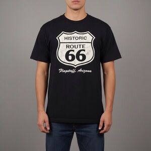 Vintage Hanes Route 66 Flagstaff Arizona Black Graphic Tee L 42-44 USA Souvenir